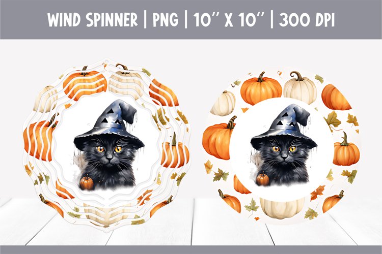Halloween Watercolor Wind Spinner Sublimation | Black Cat
