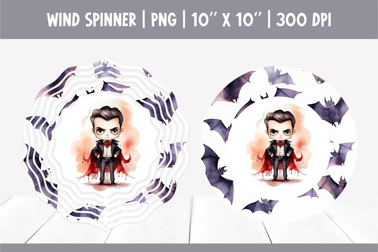 Halloween Watercolor Wind Spinner Sublimation | Cute Vampire example image 1