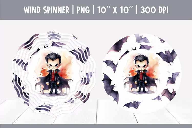 Halloween Watercolor Wind Spinner Sublimation | Cute Vampire