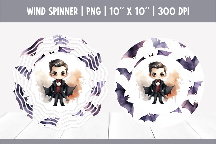 Halloween Watercolor Wind Spinner Sublimation | Cute Vampire example image 1