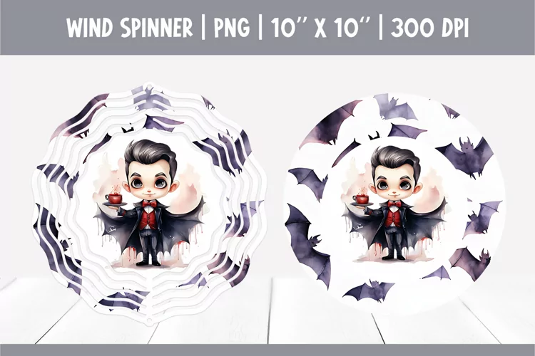 Halloween Watercolor Wind Spinner Sublimation | Cute Vampire