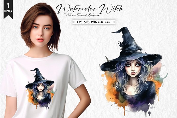 Halloween Watercolor Witch Clipart PNG Design