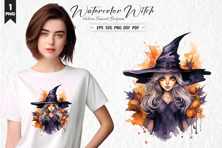 Halloween Watercolor Witch Clipart PNG Design