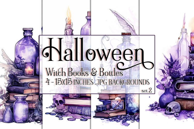 Halloween Background, 15x15 Witch Books and Potion Bottles 2