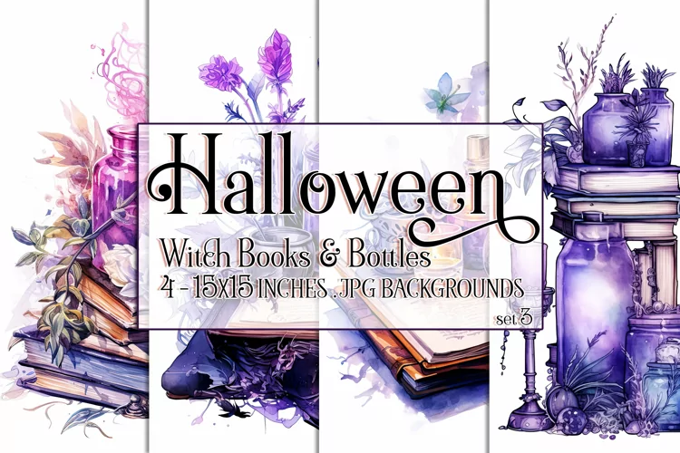 Halloween Background, 15x15 Witch Books and Potion Bottles 3