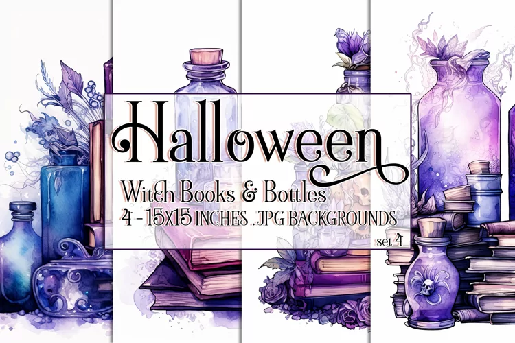 Halloween Background, 15x15 Witch Books and Potion Bottles 4