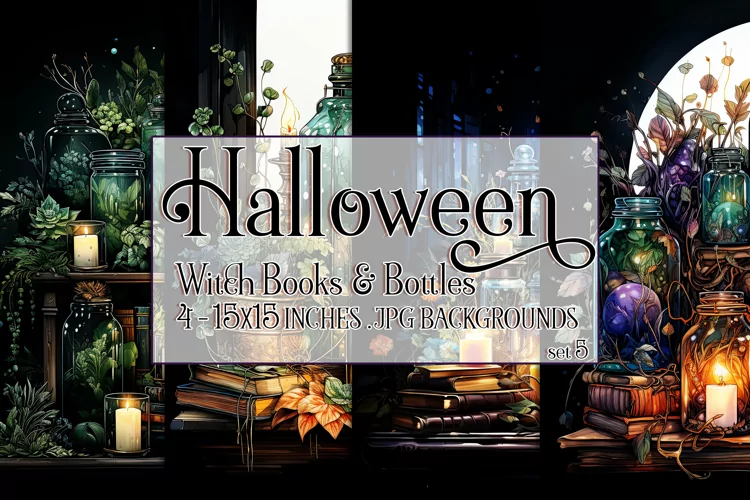 Halloween Background, 15x15 Witch Books and Potion Bottles 5