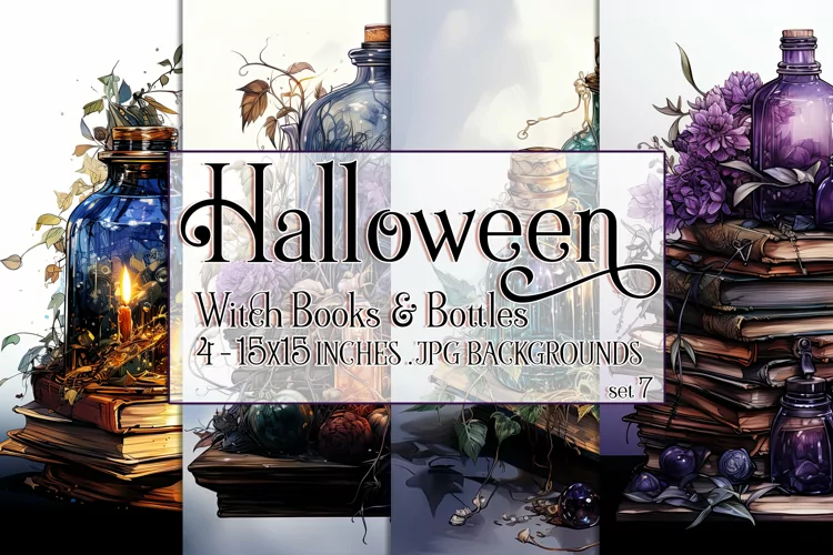 Halloween Background, 15x15 Witch Books and Potion Bottles 7