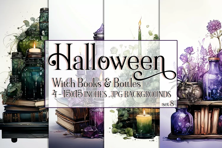 Halloween Background, 15x15 Witch Books and Potion Bottles 8