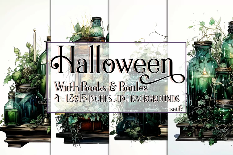 Halloween Background, 15x15 Witch Books and Potion Bottles 9