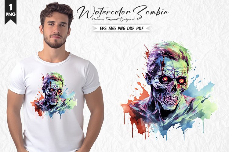 Halloween Watercolor Zombie Sublimation Clipart PNG Design