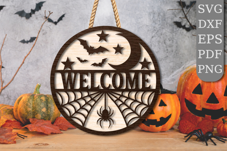 Halloween Welcome Door Hanger Laser Cut SVG