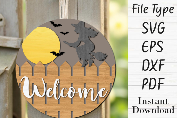 Halloween Welcome Door Hanger SVG example image 1