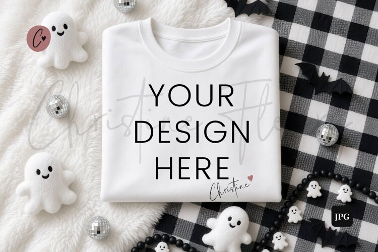 Halloween White Sweatshirt Mockup example image 1