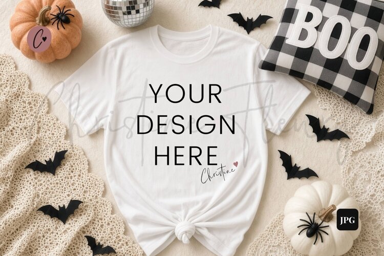 Farmhouse Halloween White Shirt Mockup Flatlay example image 1