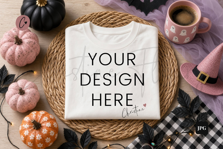 Halloween Flatlay White Shirt Mockup
