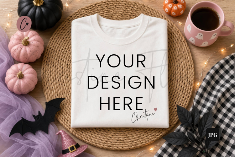 Halloween Flatlay White Shirt Mockup