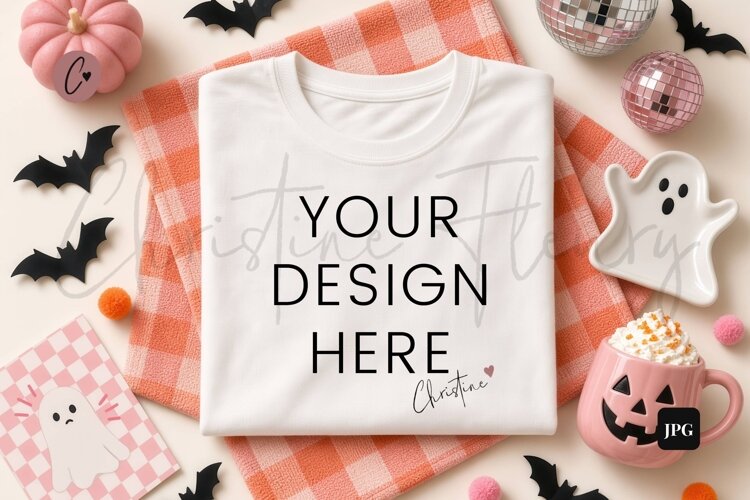 Preppy Halloween White Shirt Mockup example image 1