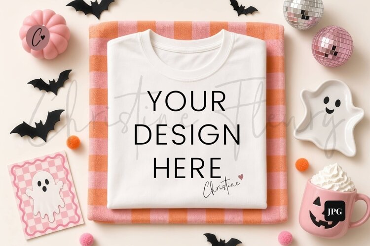 Preppy Halloween White Shirt Mockup example image 1