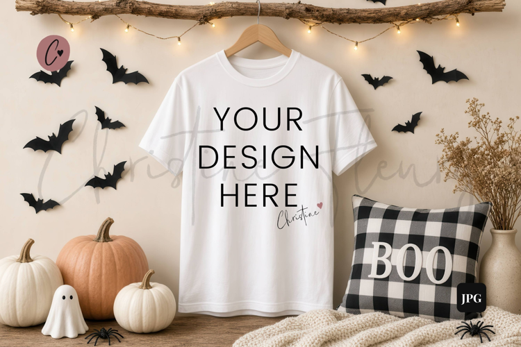 Farmhouse Halloween White Shirt Mockup