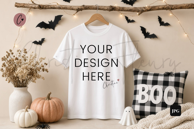 Farmhouse Halloween White Shirt Mockup