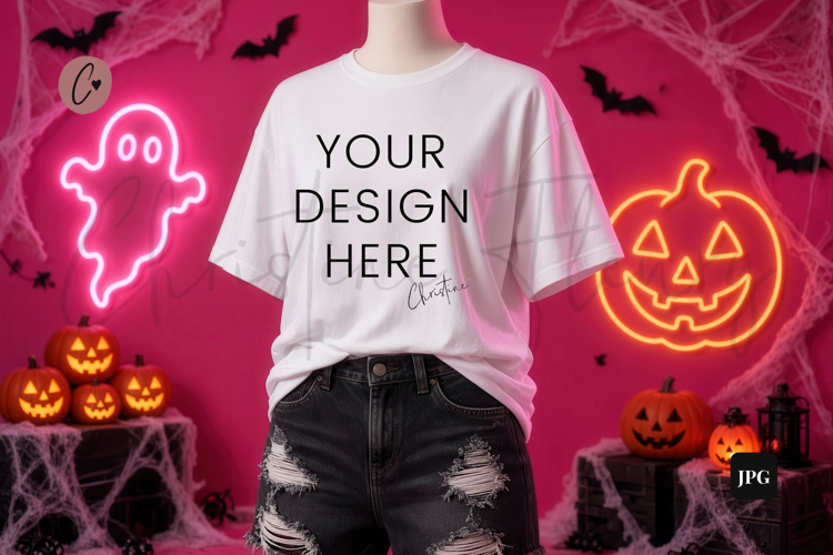 Neon Halloween White Shirt Mockup