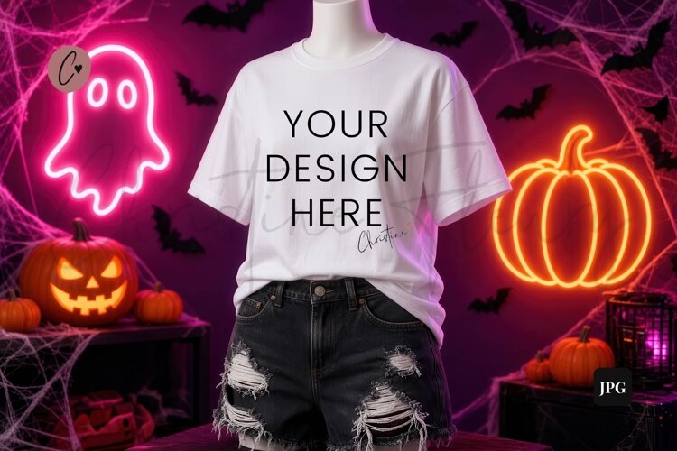 Neon Halloween White Shirt Mockup example image 1