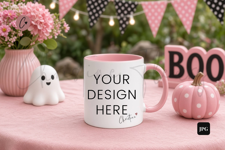 Pink Halloween White Mug Mockup