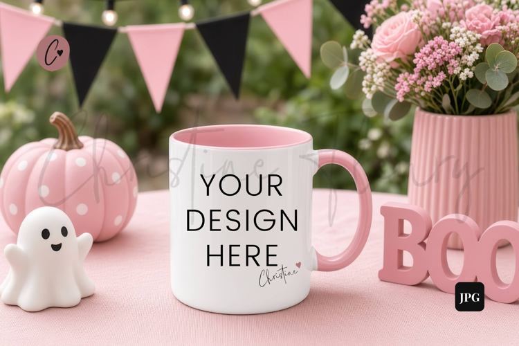 Pink Halloween White Mug Mockup