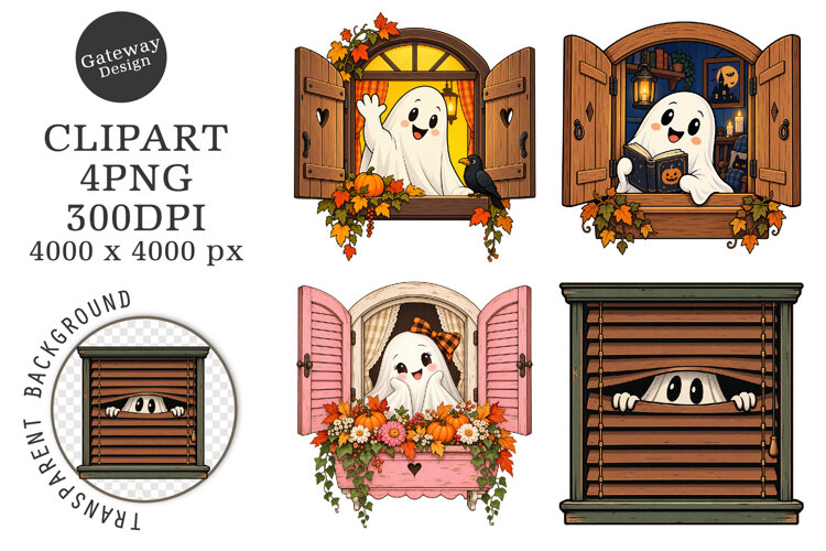 Halloween Window Ghost PNG example image 1