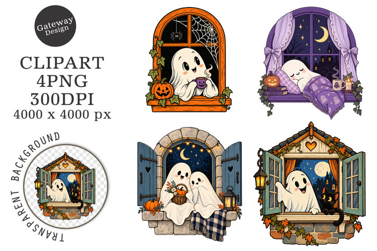 Halloween Window Ghost PNG example image 1