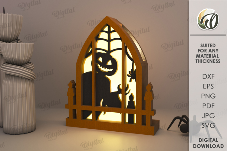 Halloween Window Lantern Laser Cut. Halloween Lamp SVG