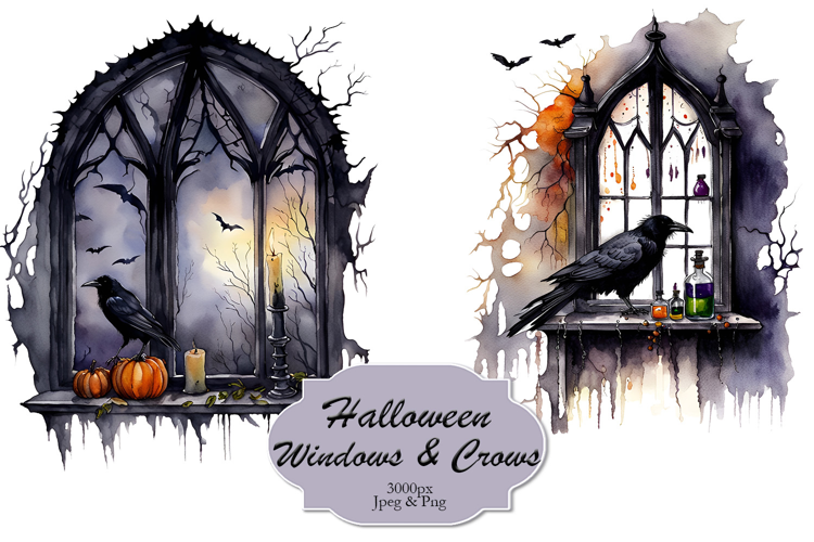 Halloween Windows and Crows