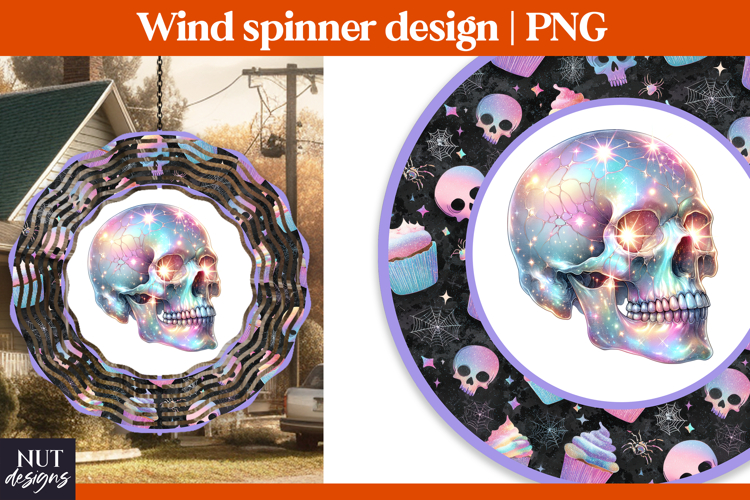 Pastel Skull Wind Spinner PNG, Halloween wind spinner