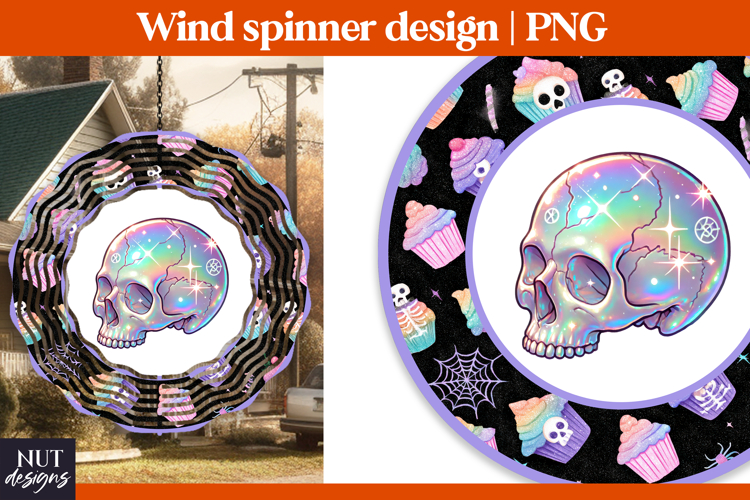 Pastel Skull Wind Spinner PNG, Halloween wind spinner