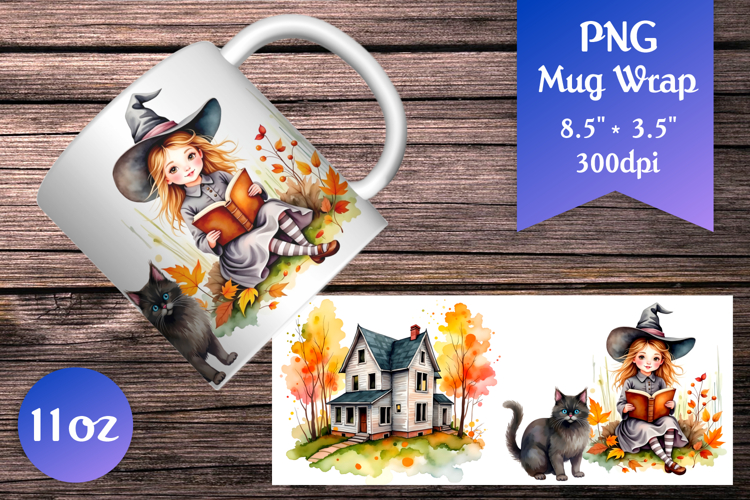 Halloween Witch and Haunted House Mug Wrap | Sublimation