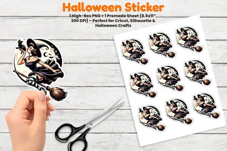Halloween Witch Broom Moon Sticker Sublimation PNG