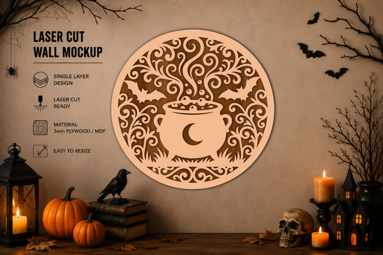 Halloween Witch Cauldron Laser Cut SVG example image 1