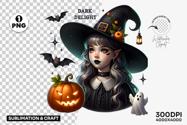 Halloween Witch Dark Delight Clipart PNG Sublimation Design