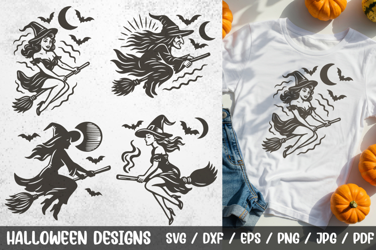 Halloween Witch Flying SVG | Witches on Broomstick Clipart