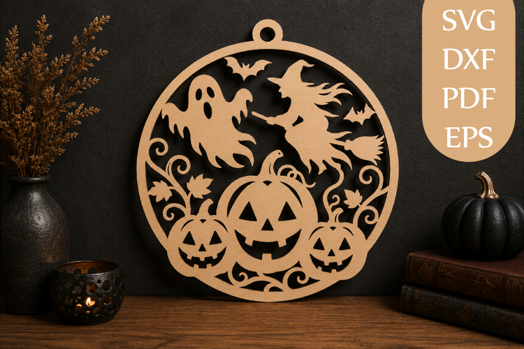 Halloween Witch & Ghost Round SVG