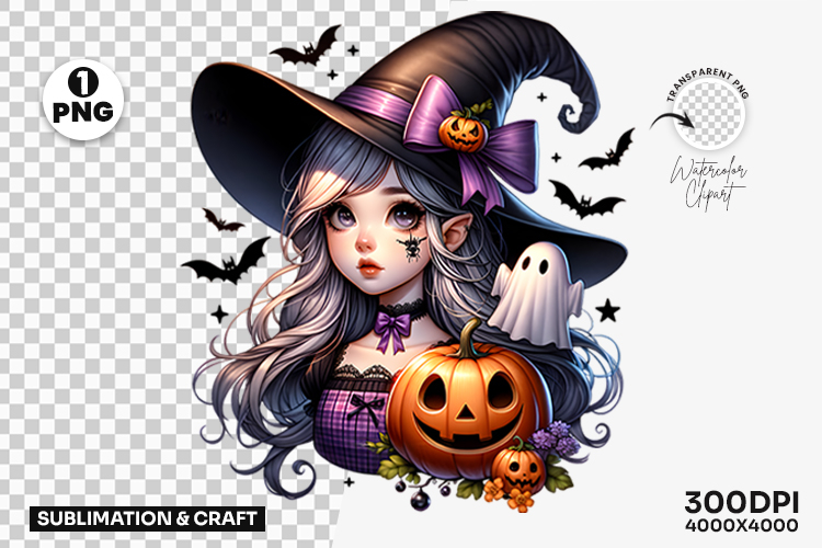 Halloween Witch Ghostly Whispers Clipart Sublimation Design