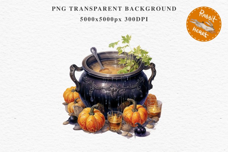 Halloween Witch Cauldron Poison Pumpkin Clipart PNG Art