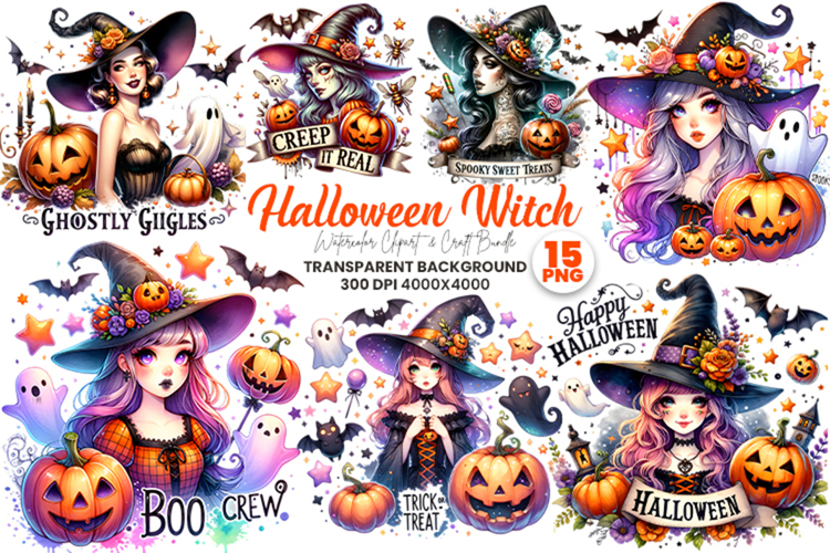Halloween Witch Gothic Clipart Sublimation PNG Bundle Craft