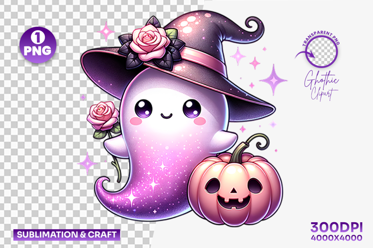 Halloween Witch Hat Ghost Clipart PNG Sublimation Design