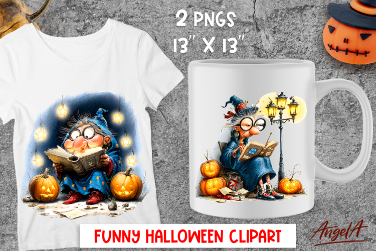 Halloween clipart Elderly lady Cute grandma reading book PNG