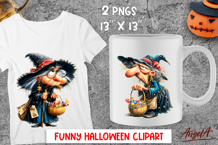 Halloween clipart Elderly lady Cute witch with witch hat