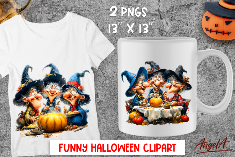 Halloween clipart Cute elderly lady with best friends PNG