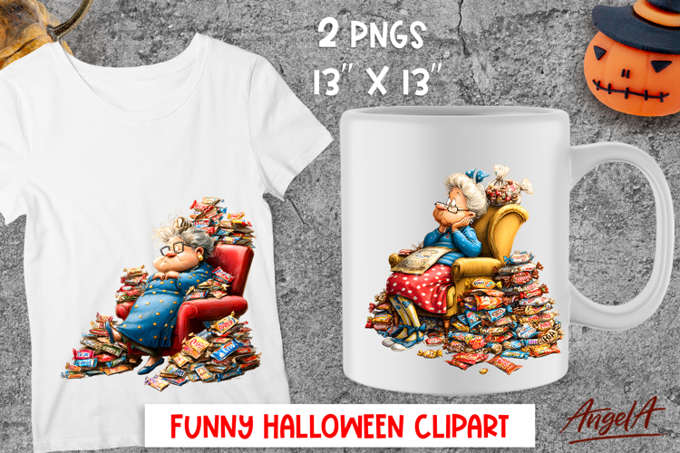 Halloween clipart cute elderly lady Grandma with sweets PNG