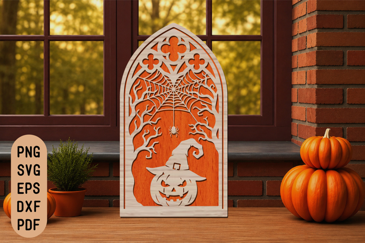 Halloween Witch Pumpkin Gothic Arch Laser Cut SVG